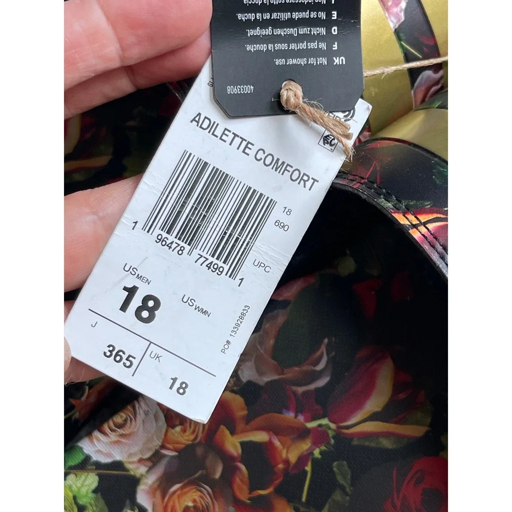 Adidas Adilette Comfort Slides Mens 18 Floral Rose Gold Stripes Sandals EG1850